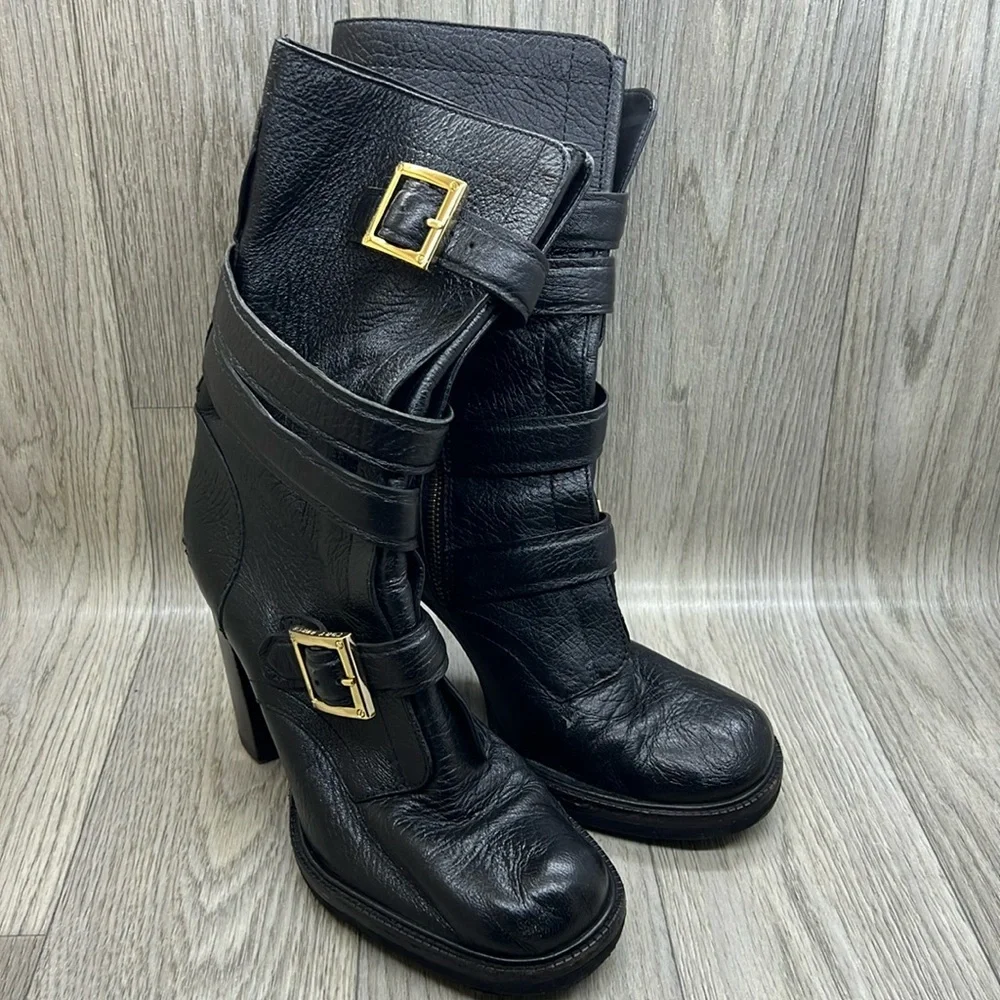 Tory Burch Jaden Strap Buckle Stack Heel Boots